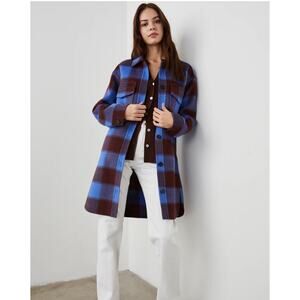Rails Jaro Coat NEW Womens L Buffalo Plaid Cobalt Blue Chocolate Wool Blend